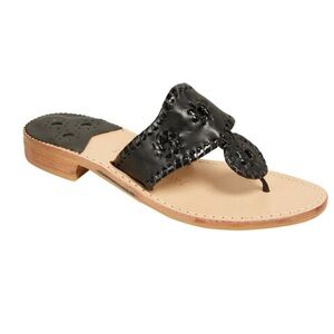 Jack Rogers 111221JK01 Jacks II Black Signature Leather Cushioned  Sandal Sz 10